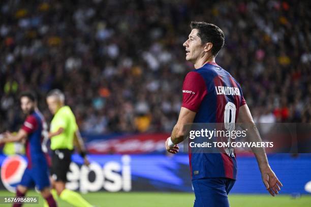 Barcelona's Robert Lewandowski pictured during a soccer game between Spanish FC Barcelona and Belgian Royal Antwerp FC, on Tuesday 19 September 2023...