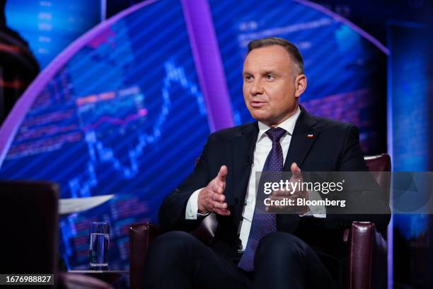 Andrzej Duda, Poland's president, during a Bloomberg Television interview in New York, US, on Tuesday, Sept. 19, 2023. Duda discussed the war in...