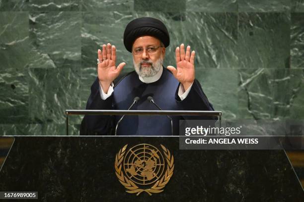 Iranian President Ebrahim Raisi addresses the 78th United Nations General Assembly at UN headquarters in New York City on September 19, 2023.