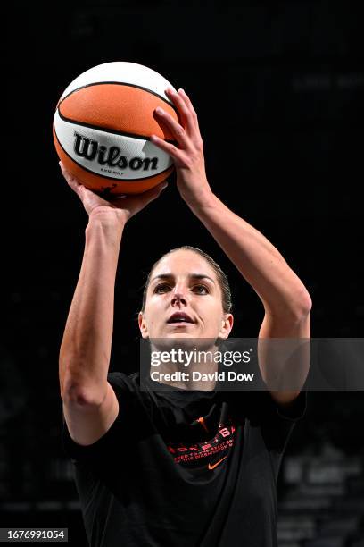 Elena Delle Donne of the Washington Mystics warms up before the game against the New York Liberty during the 2023 WNBA Playoffs on September 19, 2023...