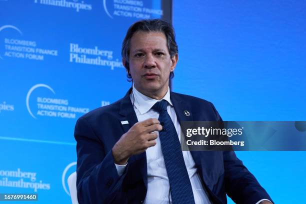 Fernando Haddad, Brazil's finance minister, during the Bloomberg Transition Finance Action Forum in New York, US, on Tuesday, Sept. 19, 2023. The...