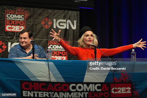 Burt Ward and Julie Newmar attend the 2013 Chicago Comic and Entertainment Expo at McCormick Place on April 27, 2013 in Chicago, Illinois.