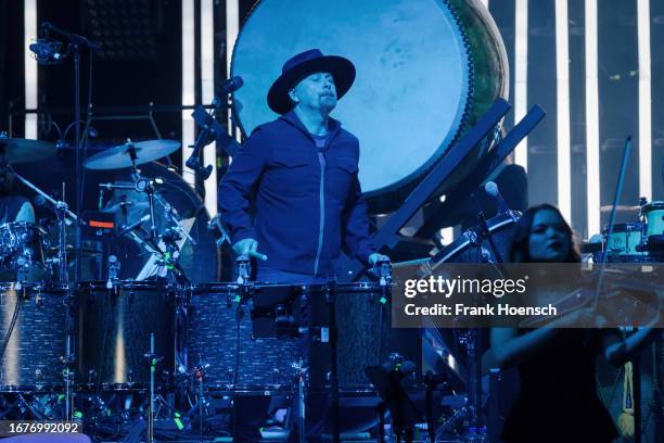 Nick Phoenix of Two Steps To Hell performs live on stage during a concert at the Mercedes-Benz Arena on September 19, 2023 in Berlin, Germany.