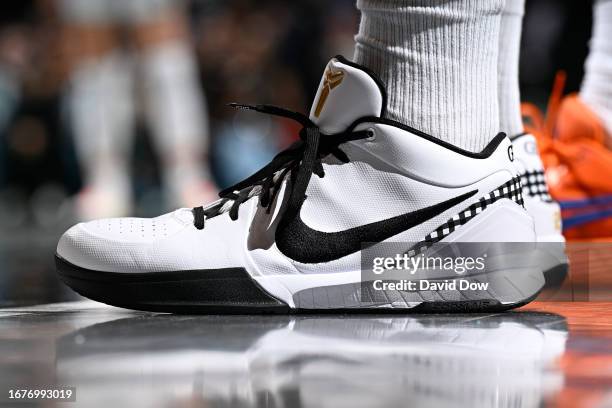 The sneakers of Elena Delle Donne of the Washington Mystics against the New York Liberty during the 2023 WNBA Playoffs on September 19, 2023 in...