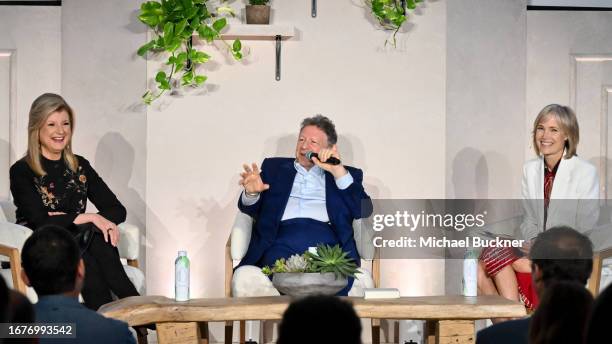 Arianna Huffington, Sir Lucian Grainge and Willow Bay at the Music + Health Summit presented by Universal Music Group and Thrive Global at 1 Hotel on...