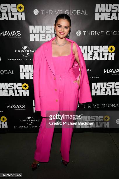 Selena Gomez at the Music + Health Summit presented by Universal Music Group and Thrive Global at 1 Hotel on September 19, 2023 in West Hollywood,...