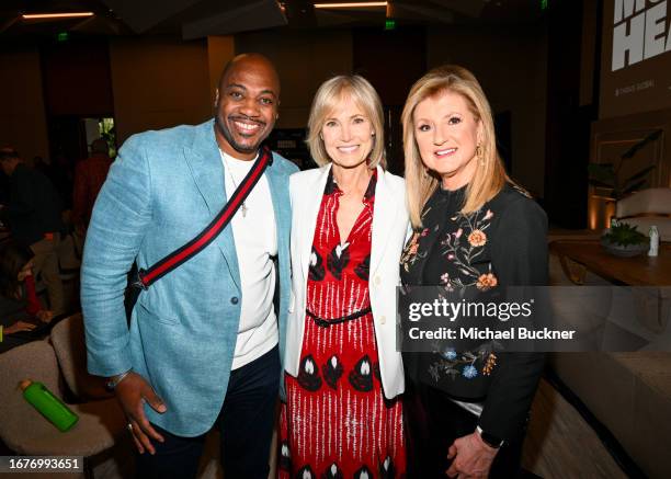 Eric Hutcherson, Willow Bay and Arianna Huffington at the Music + Health Summit presented by Universal Music Group and Thrive Global at 1 Hotel on...