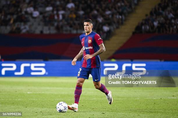 Barcelona's Joao Cancelo pictured in action during a soccer game between Spanish FC Barcelona and Belgian Royal Antwerp FC, on Tuesday 19 September...