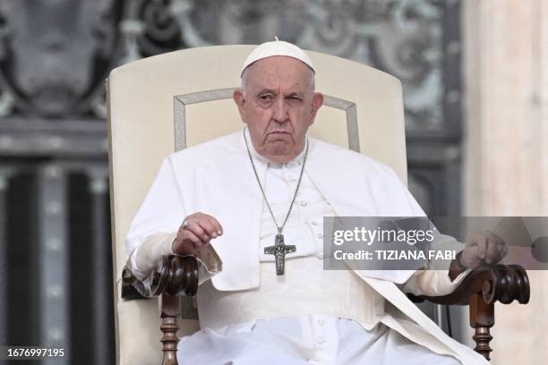 Pope Francis looks on during his weekly general audience on September 20, 2023 at St Peter's square in The Vatican.