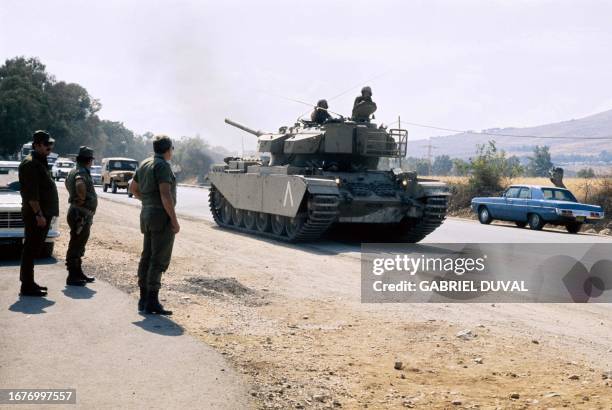 Israeli tanks are in progress on the Syrian front a few kilometers from Damascus, on October 14, 1973 after Syrian President Hafez El Assad promised...