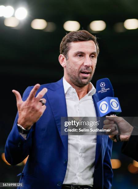 Darijo Srna, Sports Director of Shakhtar Donetsk, is being interviewed prior to the UEFA Champions League match between Shakhtar Donetsk and FC Porto...