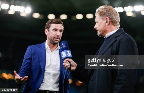 Darijo Srna, Sports Director of Shakhtar Donetsk, is being interviewed prior to the UEFA Champions League match between Shakhtar Donetsk and FC Porto...