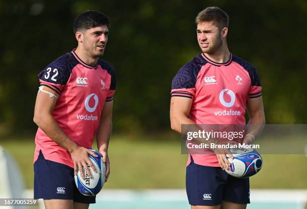 Indre-et-Loire , France - 20 September 2023; Jimmy O'Brien, left, and Jack Crowley during an Ireland rugby squad training session at Complexe de la...