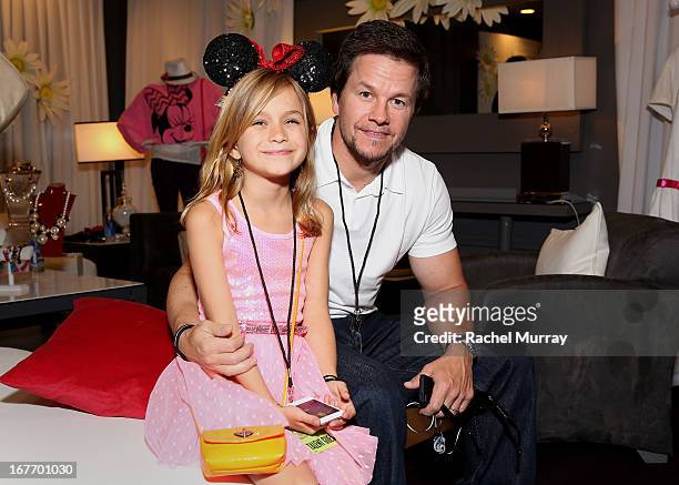 Actor Mark Wahlberg and daughter Ella Wahlberg attend the Minnie Gifting Lounge during the 2013 Radio Disney Awards at Nokia Theatre L.A. Live on...