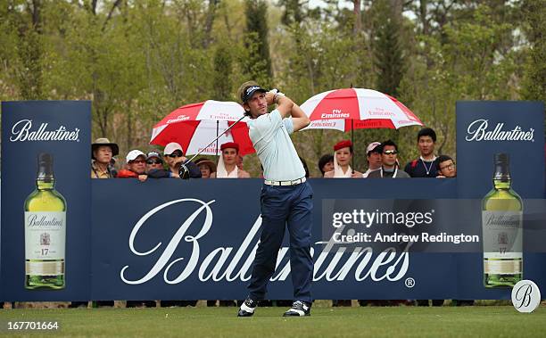 Romain Wattel of France in action during the final round of the Ballantine's Championship at Blackstone Golf Club on April 28, 2013 in Icheon, South...