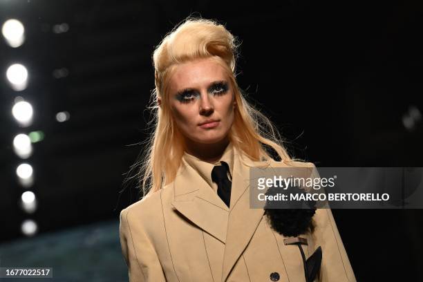 Model walks the runway at the Antonio Marras fashion show during the Milan Fashion Week Womenswear Spring/Summer 2024 on September 20, 2023 in Milan.