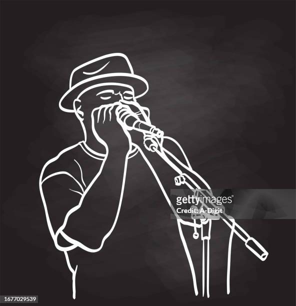 openmicmusicianplayingharmonica - harmonica stock illustrations