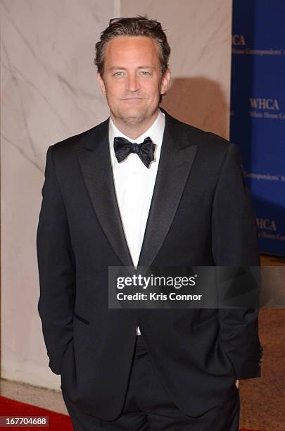 Matthew Perry poses of the red carpet during the White House Correspondents' Association Dinner at the Washington Hilton on April 27, 2013 in...