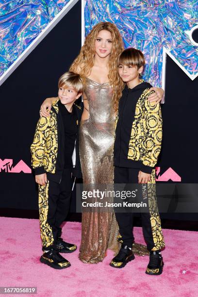 Shakira, Sasha Pique, and Milan Pique attend the 2023 MTV Video Music Awards at Prudential Center on September 12, 2023 in Newark, New Jersey.