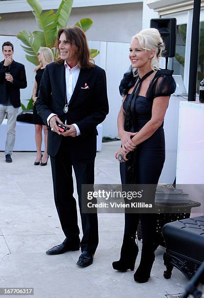 Stylist George Blodwell and Amanda Eliasch attend Filmmaker And Genlux Magazine Fashion Editor Amanda Eliasch Hosts BritWeek 2013 Cocktail Party on...