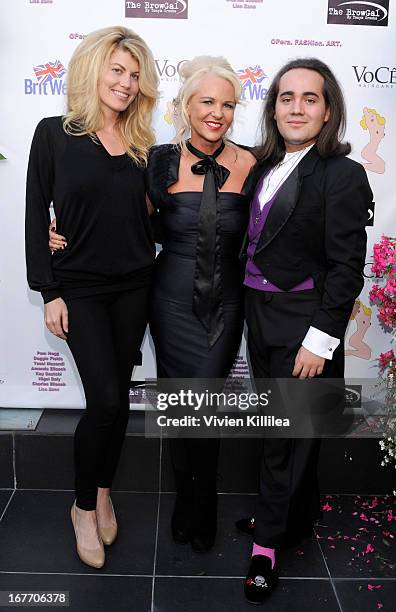 Actress Meredith Ostrom, Amanda Eliasch and Charles Eliasch attend Filmmaker And Genlux Magazine Fashion Editor Amanda Eliasch Hosts BritWeek 2013...