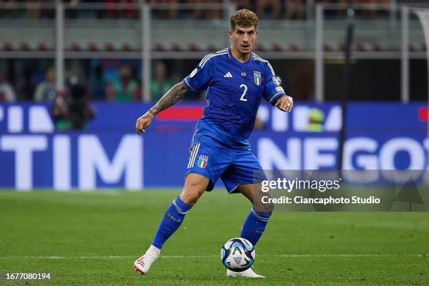 Giovanni Di Lorenzo of Italy in action during the UEFA EURO 2024 European qualifier match between Italy and Ukraine at Stadio San Siro on September...