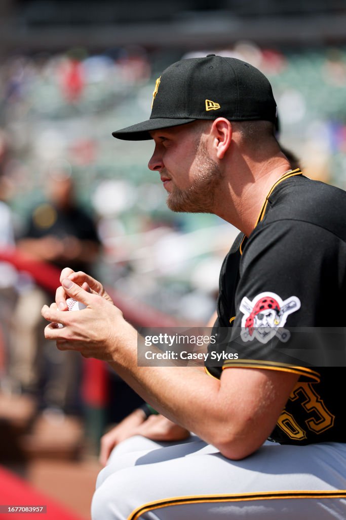 Hunter Stratton Hunter Stratton of the Pittsburgh Pirates looks on from the dugout ...