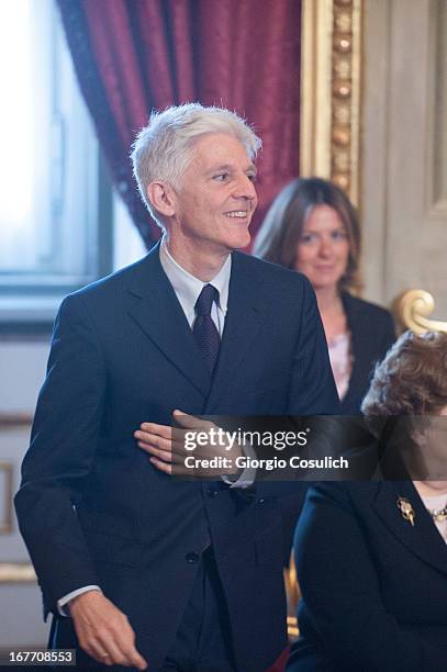 Minister for Cultural Heritage Massimo Bray attends the swearing in ceremony of the new government at Quirinale palace on April 28, 2013 in Rome,...