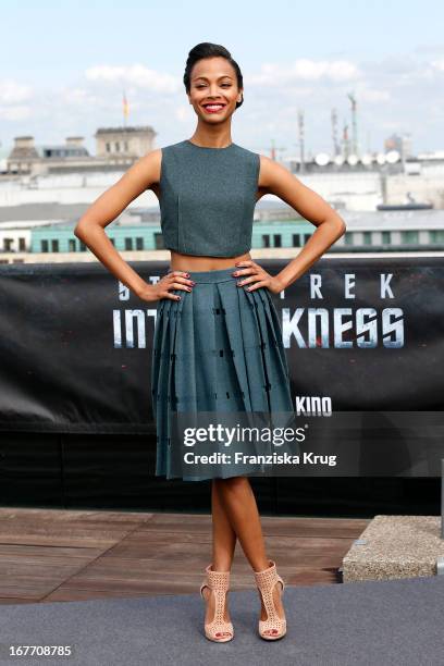 Zoe Saldana attends the 'Star Trek Into Darkness' Photocall at China Club on April 28, 2013 in Berlin, Germany.