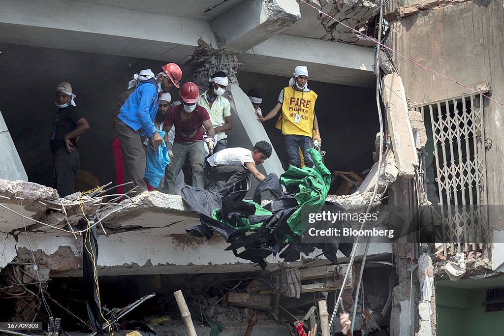Collapsed Building Site As Garment Workers Protest