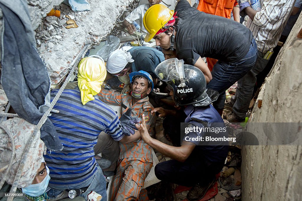Collapsed Building Site As Garment Workers Protest