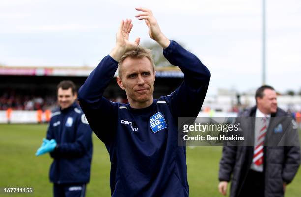 Brett Ormerod of Wrexham acknowledges the Wrexham fans after the Blue Square Bet Premier Division Play-off semi-final second leg match between...