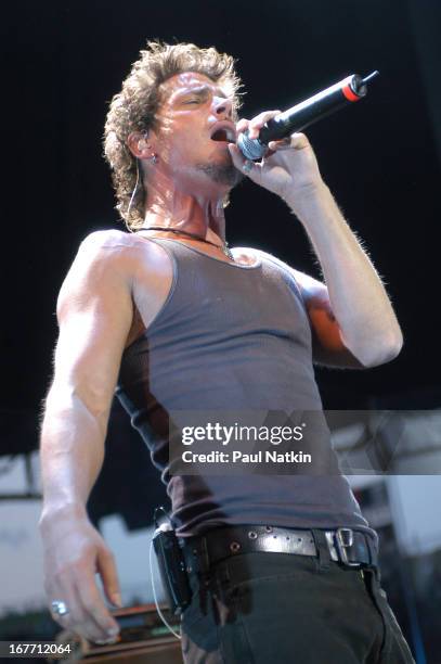 American rock band Audioslave performs on stage, Milwaukee, Wisconsin, July 11, 2003. Pictured is singer Chris Cornell.