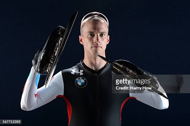 Speed skater Patrick Meek poses for a portrait during the USOC Portrait Shoot on April 27, 2013 in West Hollywood, California.