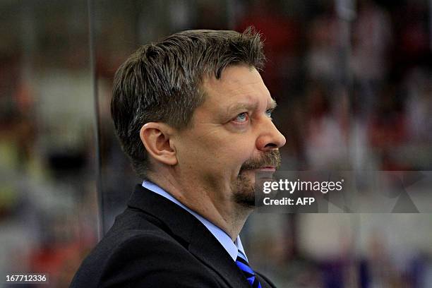 Finland's head coach Jukka Jalonen reacts during the ice hockey match Sweden-Finland at the Czech hockey games, the last of the four Euro Hockey Tour...