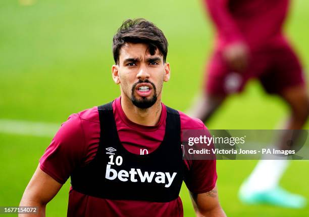 West Ham United's Lucas Paqueta during a training session at the Rush Green Training Centre, London. Picture date: Wednesday September 20, 2023.