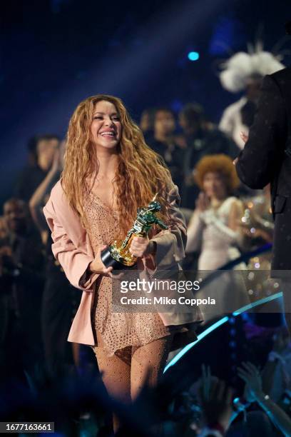Shakira accepts the Michael Jackson Video Vanguard Award onstage during the 2023 MTV Video Music Awards at Prudential Center on September 12, 2023 in...