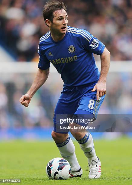 Frank Lampard of Chelsea in action during the Barclays Premier League match between Chelsea and Swansea City at Stamford Bridge on April 28, 2013 in...