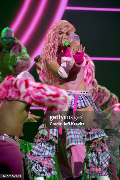 Karol G performs onstage during the 2023 MTV Video Music Awards at Prudential Center on September 12, 2023 in Newark, New Jersey.