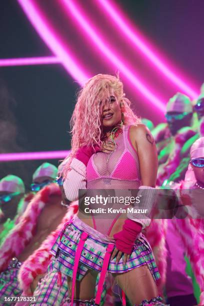 Karol G performs onstage during the 2023 MTV Video Music Awards at Prudential Center on September 12, 2023 in Newark, New Jersey.