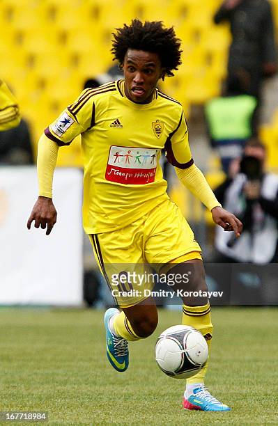 Willian of FC Anzhi Makhachkala in action during the Russian Premier League match between FC Spartak Moscow and FC Anzhi Makhachkala at the Luzhniki...