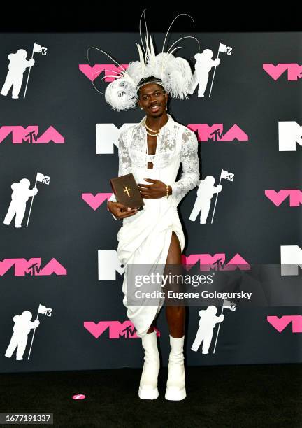 Lil Nas X poses in the press room at the 2023 MTV Video Music Awards at Prudential Center on September 12, 2023 in Newark, New Jersey.