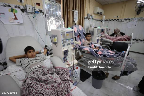 Child, who suffers from kidney disease, gets treatment at Rantisi Private Hospital at Gaza City, Gaza on September 20, 2023. Palestinian children in...