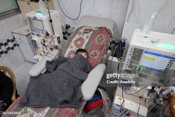 Child, who suffers from kidney disease, gets treatment at Rantisi Private Hospital at Gaza City, Gaza on September 20, 2023. Palestinian children in...