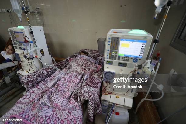 Child, who suffers from kidney disease, gets treatment at Rantisi Private Hospital at Gaza City, Gaza on September 20, 2023. Palestinian children in...