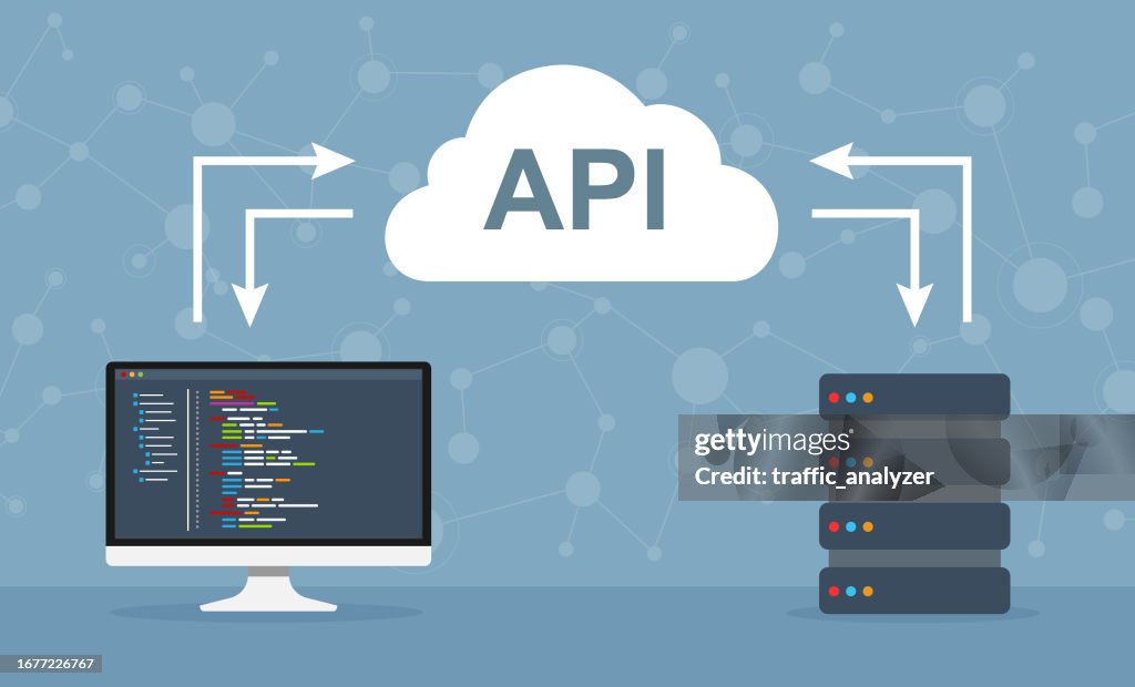 Laptop Connected To Server Through Api High-Res Vector Graphic - Getty ...