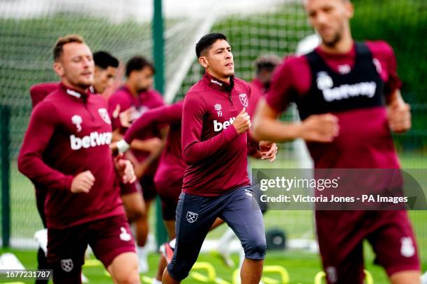 West Ham United's Edson Alvarez during a training session at the Rush Green Training Centre, London. Picture date: Wednesday September 20, 2023.