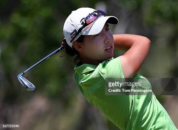 Carlota Ciganda of Spain hits a shot during the final round of the 2013 North Texas LPGA Shootout at the Las Colinas Counrty Club on April 28, 2013...