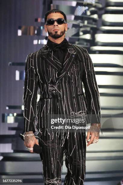 Anuel AA speaks onstage at the 2023 MTV Video Music Awards on September 12, 2023 in Newark, New Jersey.