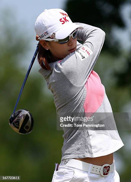 Na Yeon Choi of South Korea hits a shot during the final round of the 2013 North Texas LPGA Shootout at the Las Colinas Counrty Club on April 28,...